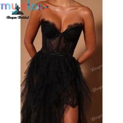 Sexy Tiered A Line Dresses Evening 2026 Strapless High Side Slit Women's Formal Evening Gowns Customized فساتين سهر [product.bra