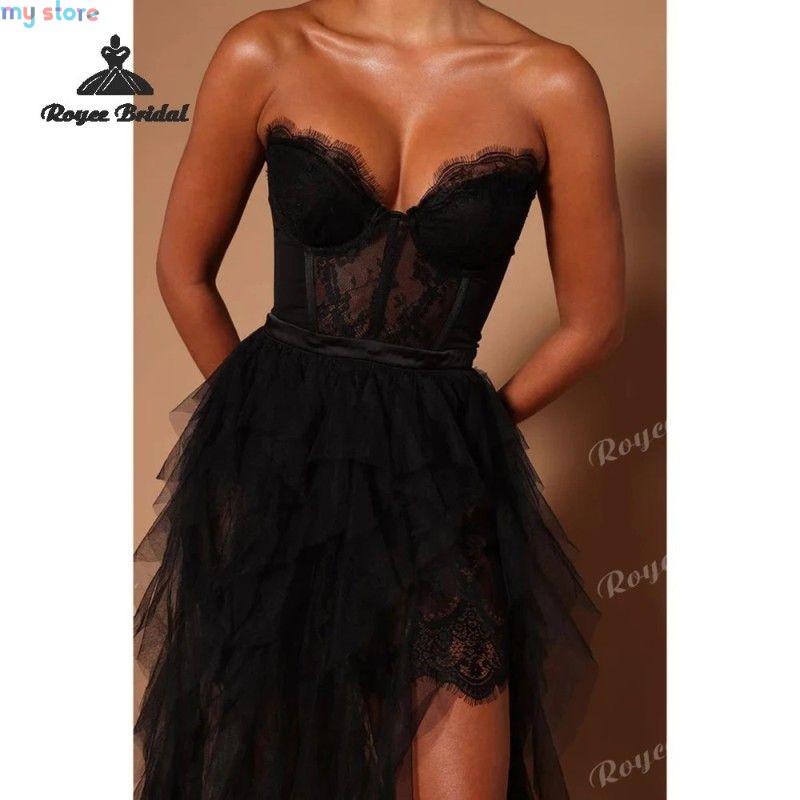 Sexy Tiered A Line Dresses Evening 2026 Strapless High Side Slit Women's Formal Evening Gowns Customized فساتين سهر [product.bra