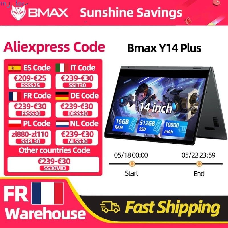 BMAX Y14 Plus Laptop Computer 14'' IPS FHD Notebook Windows 11 10000mAh Battery 16GB RAM 512GB SSD Intel N150 laptop USB Type-C 