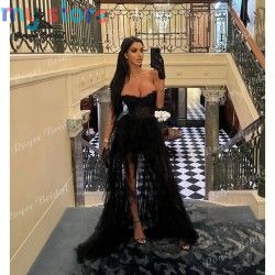 Sexy Tiered A Line Dresses Evening 2026 Strapless High Side Slit Women's Formal Evening Gowns Customized فساتين سهر [product.bra