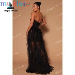 Sexy Tiered A Line Dresses Evening 2026 Strapless High Side Slit Women's Formal Evening Gowns Customized فساتين سهر [product.bra