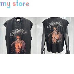 2026 New Cactus Jack Men's American Streetwear Print Tank Top Loose Fit Washed Distressed Vest Sleeveless UTOPIA T-Shirt [produc