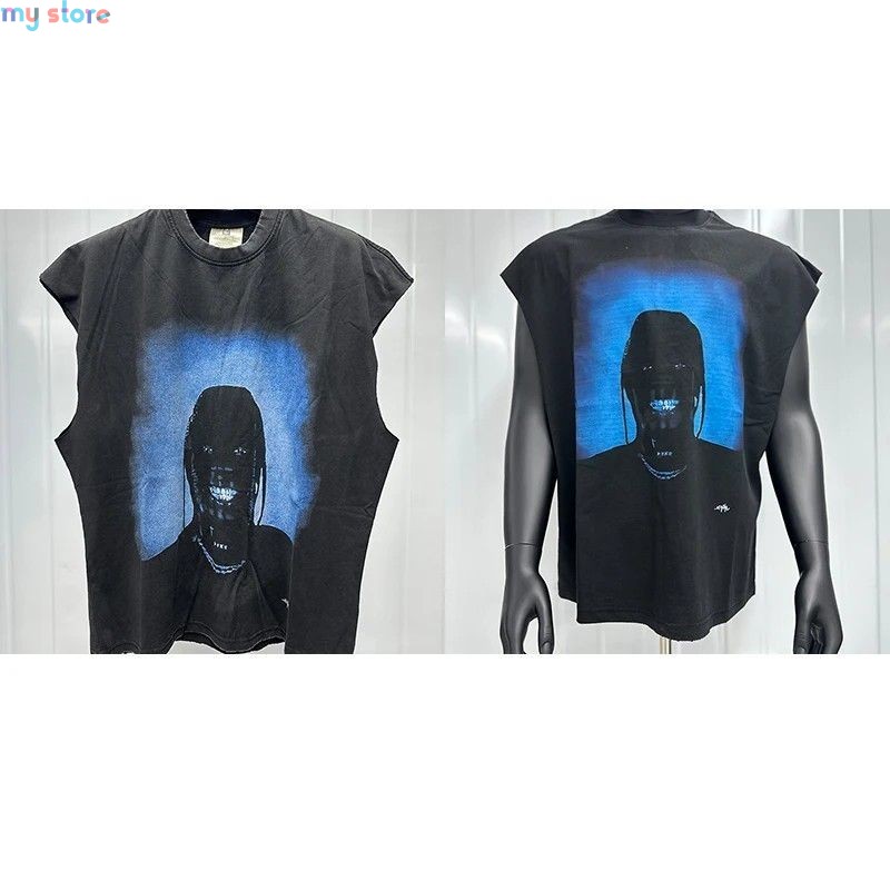 2026 New Cactus Jack Men's American Streetwear Print Tank Top Loose Fit Washed Distressed Vest Sleeveless UTOPIA T-Shirt [produc