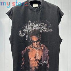 2026 New Cactus Jack Men's American Streetwear Print Tank Top Loose Fit Washed Distressed Vest Sleeveless UTOPIA T-Shirt [produc