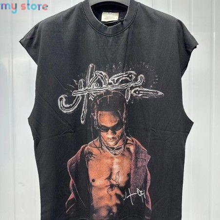 2026 New Cactus Jack Men's American Streetwear Print Tank Top Loose Fit Washed Distressed Vest Sleeveless UTOPIA T-Shirt [produc