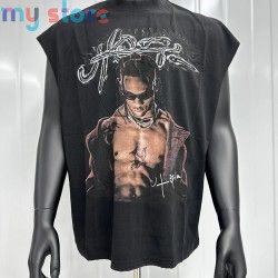 2026 New Cactus Jack Men's American Streetwear Print Tank Top Loose Fit Washed Distressed Vest Sleeveless UTOPIA T-Shirt [produc