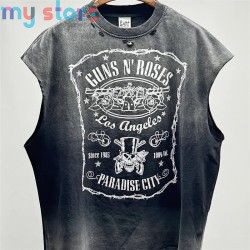 Vintage SAINT Guns N Roses Washed T-Shirts High Quality Dirty Soil Spray Hand Worn Tank Top T Shirt Tee Tops [product.brand] 1 -