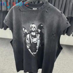 Vintage SAINT Guns N Roses Washed T-Shirts High Quality Dirty Soil Spray Hand Worn Tank Top T Shirt Tee Tops [product.brand] 2 -