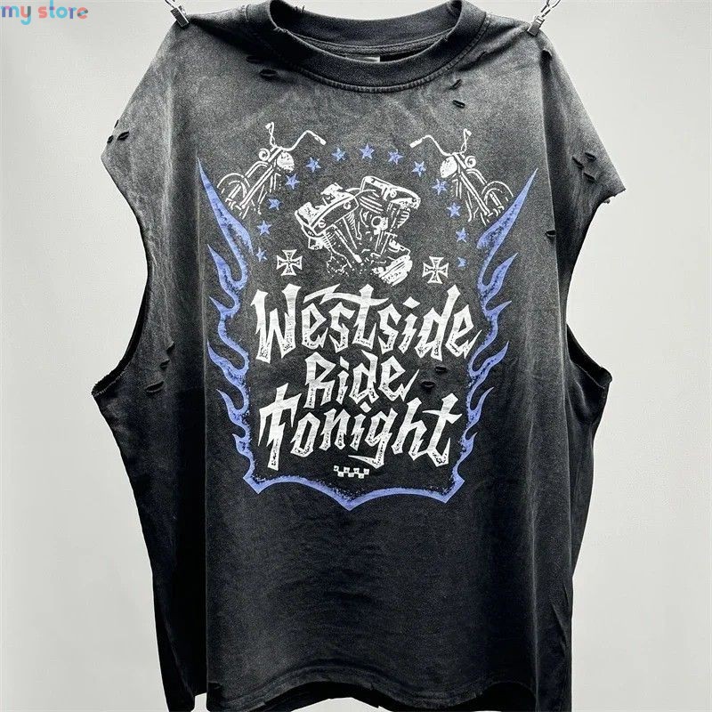 Vintage SAINT Guns N Roses Washed T-Shirts High Quality Dirty Soil Spray Hand Worn Tank Top T Shirt Tee Tops [product.brand] 3 -