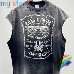 Vintage SAINT Guns N Roses Washed T-Shirts High Quality Dirty Soil Spray Hand Worn Tank Top T Shirt Tee Tops [product.brand] 4 -