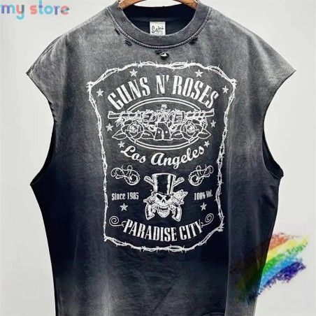 Vintage SAINT Guns N Roses Washed T-Shirts High Quality Dirty Soil Spray Hand Worn Tank Top T Shirt Tee Tops [product.brand] 4 -