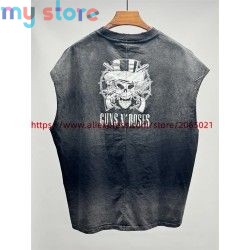 Vintage SAINT Guns N Roses Washed T-Shirts High Quality Dirty Soil Spray Hand Worn Tank Top T Shirt Tee Tops [product.brand] 5 -