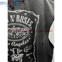 Vintage SAINT Guns N Roses Washed T-Shirts High Quality Dirty Soil Spray Hand Worn Tank Top T Shirt Tee Tops [product.brand] 6 -
