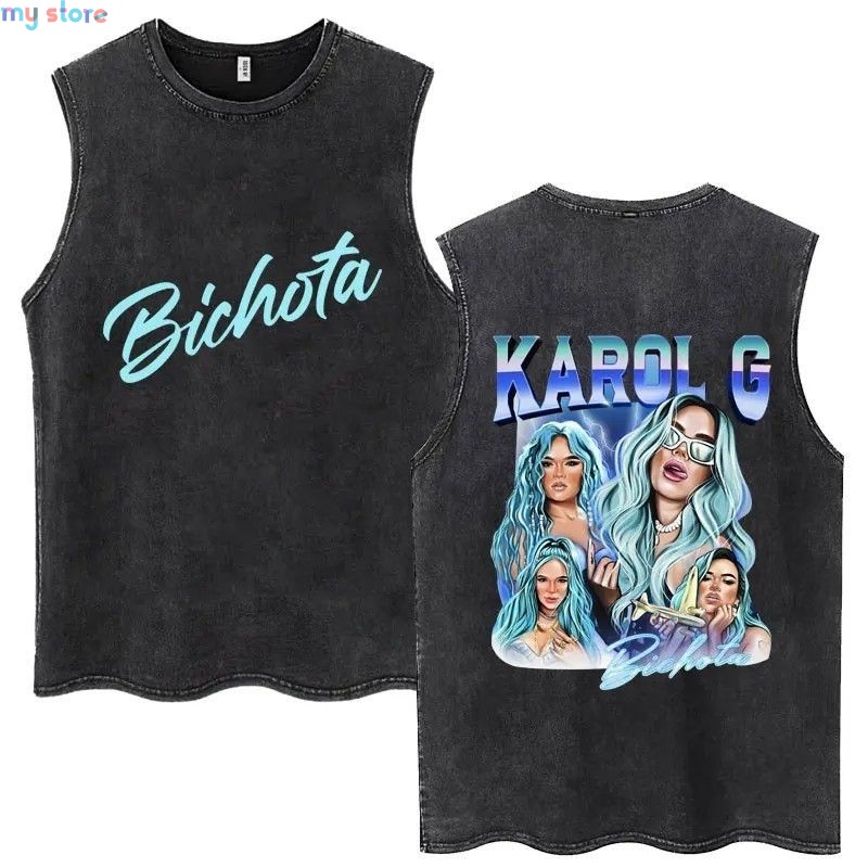 Hot Sale Karol G Bichota Music Album Washed Tank Tops Hip Hop Fashion Men Women Breathable Cozy Cotton Oversized Sleeveless Tees