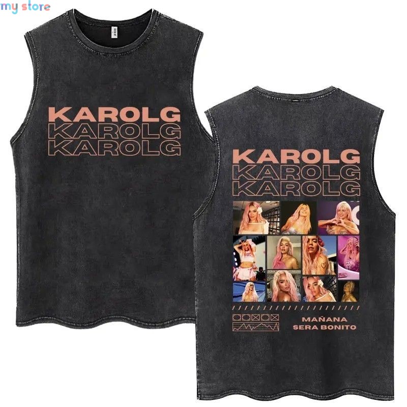 Hot Sale Karol G Bichota Music Album Washed Tank Tops Hip Hop Fashion Men Women Breathable Cozy Cotton Oversized Sleeveless Tees