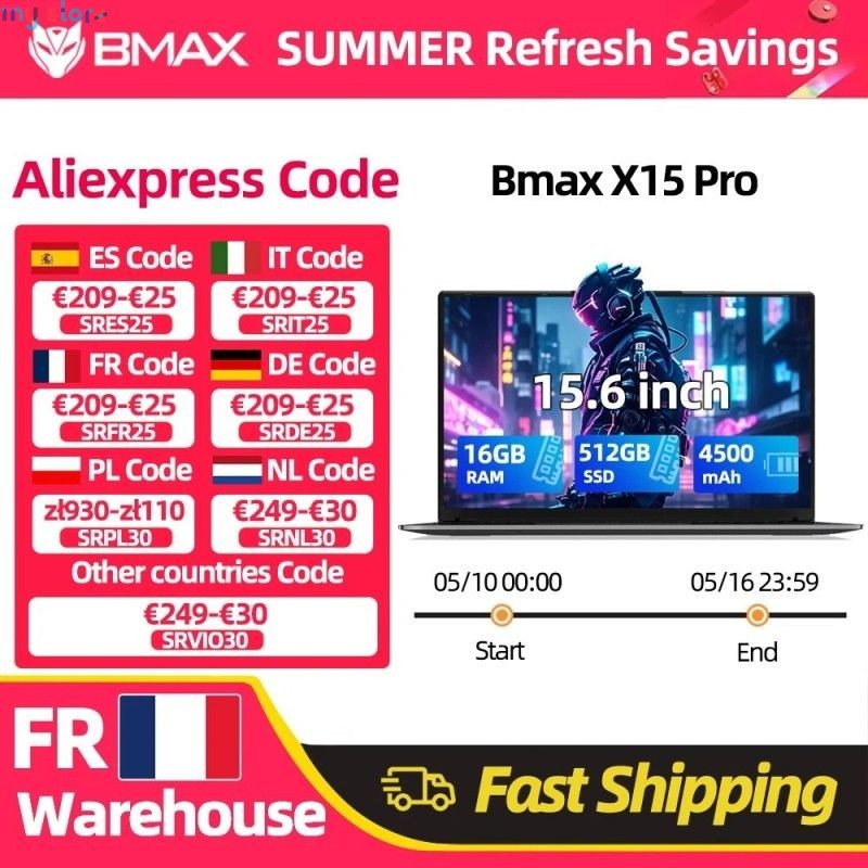 Bmax X15 Pro Laptop Computer 15.6'' IPS Intel 12th Gen N100 16GB DDR4 RAM 512GB SSD Windows 11 Notebook Numeric Keyboard HDMI W 