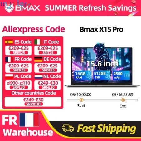 Bmax X15 Pro Laptop Computer 15.6'' IPS Intel 12th Gen N100 16GB DDR4 RAM 512GB SSD Windows 11 Notebook Numeric Keyboard HDMI W 