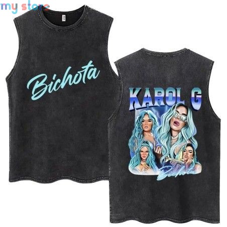Hot Sale Karol G Bichota Music Album Washed Tank Tops Hip Hop Fashion Men Women Breathable Cozy Cotton Oversized Sleeveless Tees
