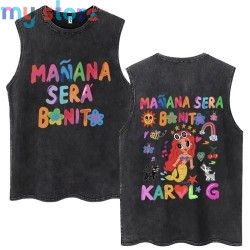 Hot Sale Karol G Bichota Music Album Washed Tank Tops Hip Hop Fashion Men Women Breathable Cozy Cotton Oversized Sleeveless Tees