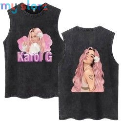 Hot Sale Karol G Bichota Music Album Washed Tank Tops Hip Hop Fashion Men Women Breathable Cozy Cotton Oversized Sleeveless Tees
