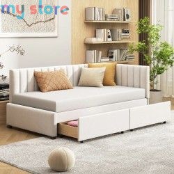 Upholstered bed sofa 90*200 multifunctional bed with 2 large storage drawers and slatted frame, skin-friendly velvet fabric [pro