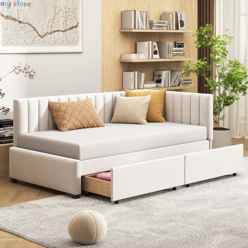 Upholstered bed sofa 90*200 multifunctional bed with 2 large storage drawers and slatted frame, skin-friendly velvet fabric [pro