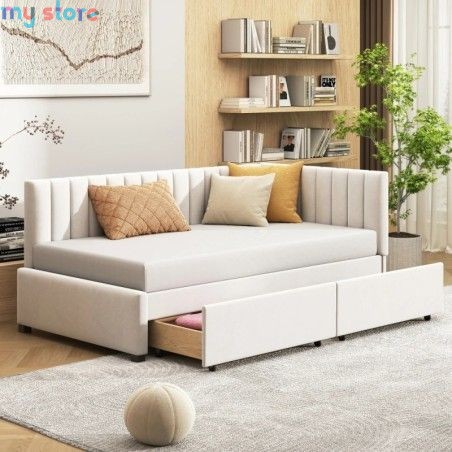 Upholstered bed sofa 90*200 multifunctional bed with 2 large storage drawers and slatted frame, skin-friendly velvet fabric [pro