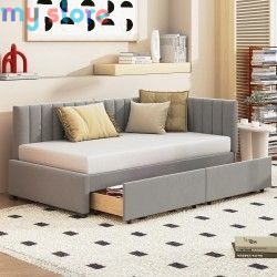 Upholstered bed sofa 90*200 multifunctional bed with 2 large storage drawers and slatted frame, skin-friendly velvet fabric [pro