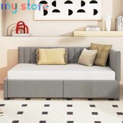 Upholstered bed sofa 90*200 multifunctional bed with 2 large storage drawers and slatted frame, skin-friendly velvet fabric [pro