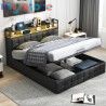 Superaly 140x200cm Upholstered Double Bed, Hydraulic Storage Bed Frame with RGB LED Lights, USB & Type-C Charging Ports, Faux Le