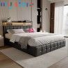 Superaly 140x200cm Upholstered Double Bed, Hydraulic Storage Bed Frame with RGB LED Lights, USB & Type-C Charging Ports, Faux Le