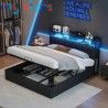 Superaly 140x200cm Upholstered Double Bed, Hydraulic Storage Bed Frame with RGB LED Lights, USB & Type-C Charging Ports, Faux Le