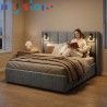 Superaly 160 x 200 cm Queen Size Bed Frame with Hydraulic Storage, Upholstered Bed with Tufted Headboard, Built-in Reading Light
