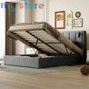 Superaly 160 x 200 cm Queen Size Bed Frame with Hydraulic Storage, Upholstered Bed with Tufted Headboard, Built-in Reading Light