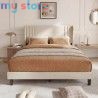 Superaly 140x200cm Upholstered Wingback Bed with Linen Fabric, Queen Bed Frame with Channel Tufted Headboard, Beige, No Box Spri