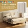 Superaly 140x200cm Upholstered Wingback Bed with Linen Fabric, Queen Bed Frame with Channel Tufted Headboard, Beige, No Box Spri