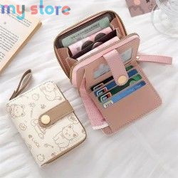 New Cat PU Leather Coin Purse Women Fashion Short Wallet Folding Zipper Wallet ID Card Holder Travel Lightweight Cash Coin Bags 