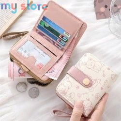 New Cat PU Leather Coin Purse Women Fashion Short Wallet Folding Zipper Wallet ID Card Holder Travel Lightweight Cash Coin Bags 