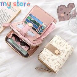 New Cat PU Leather Coin Purse Women Fashion Short Wallet Folding Zipper Wallet ID Card Holder Travel Lightweight Cash Coin Bags 