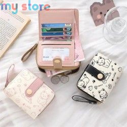 New Cat PU Leather Coin Purse Women Fashion Short Wallet Folding Zipper Wallet ID Card Holder Travel Lightweight Cash Coin Bags 