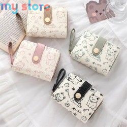 New Cat PU Leather Coin Purse Women Fashion Short Wallet Folding Zipper Wallet ID Card Holder Travel Lightweight Cash Coin Bags 