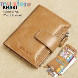 GERUOLA Men's Genuine Leather Wallet, Vintage RFID Blocking Anti-Theft Folding Wallet, ID Window, Coin Pocket, and Zipper Closur