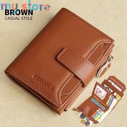 GERUOLA Men's Genuine Leather Wallet, Vintage RFID Blocking Anti-Theft Folding Wallet, ID Window, Coin Pocket, and Zipper Closur