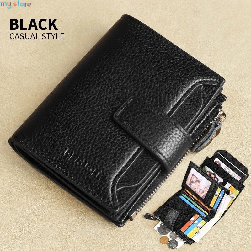 GERUOLA Men's Genuine Leather Wallet, Vintage RFID Blocking Anti-Theft Folding Wallet, ID Window, Coin Pocket, and Zipper Closur