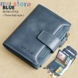 GERUOLA Men's Genuine Leather Wallet, Vintage RFID Blocking Anti-Theft Folding Wallet, ID Window, Coin Pocket, and Zipper Closur