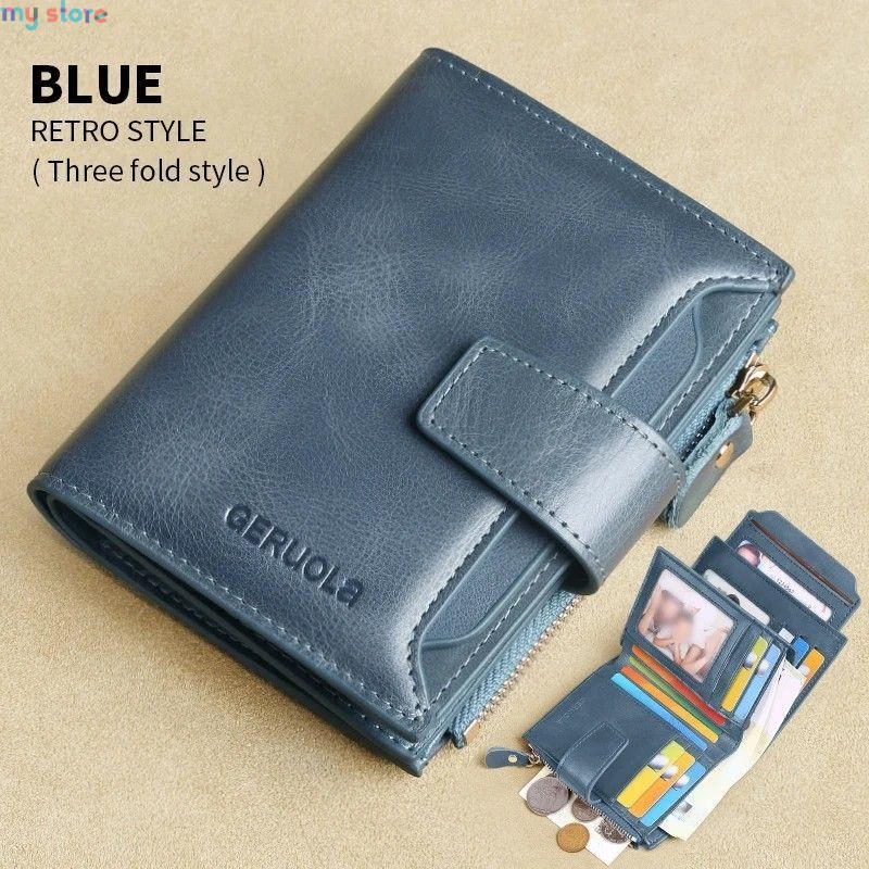 GERUOLA Men's Genuine Leather Wallet, Vintage RFID Blocking Anti-Theft Folding Wallet, ID Window, Coin Pocket, and Zipper Closur