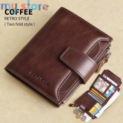 GERUOLA Men's Genuine Leather Wallet, Vintage RFID Blocking Anti-Theft Folding Wallet, ID Window, Coin Pocket, and Zipper Closur