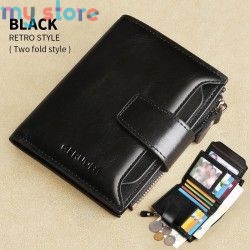 GERUOLA Men's Genuine Leather Wallet, Vintage RFID Blocking Anti-Theft Folding Wallet, ID Window, Coin Pocket, and Zipper Closur