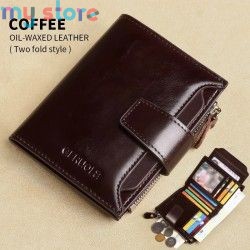 GERUOLA Men's Genuine Leather Wallet, Vintage RFID Blocking Anti-Theft Folding Wallet, ID Window, Coin Pocket, and Zipper Closur