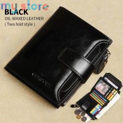 GERUOLA Men's Genuine Leather Wallet, Vintage RFID Blocking Anti-Theft Folding Wallet, ID Window, Coin Pocket, and Zipper Closur